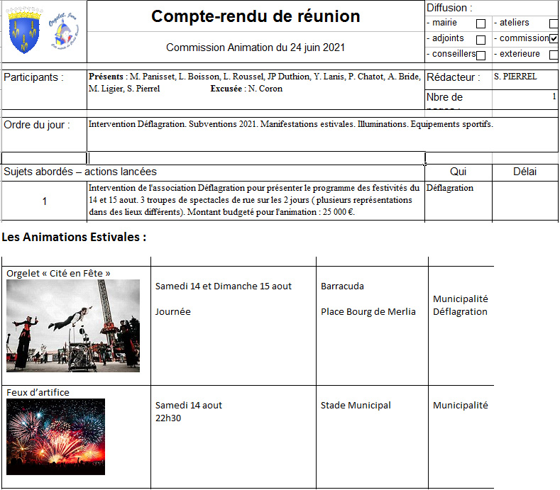 Compte-rendu de réunion de la commission animation du 24 juin 2021