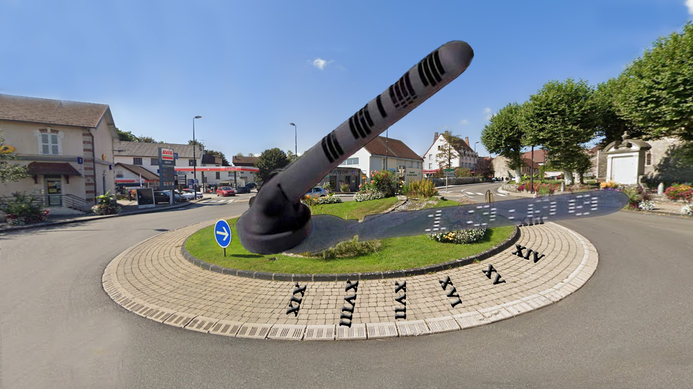 Cadran solaire digital sur le rond-point d'Orgelet